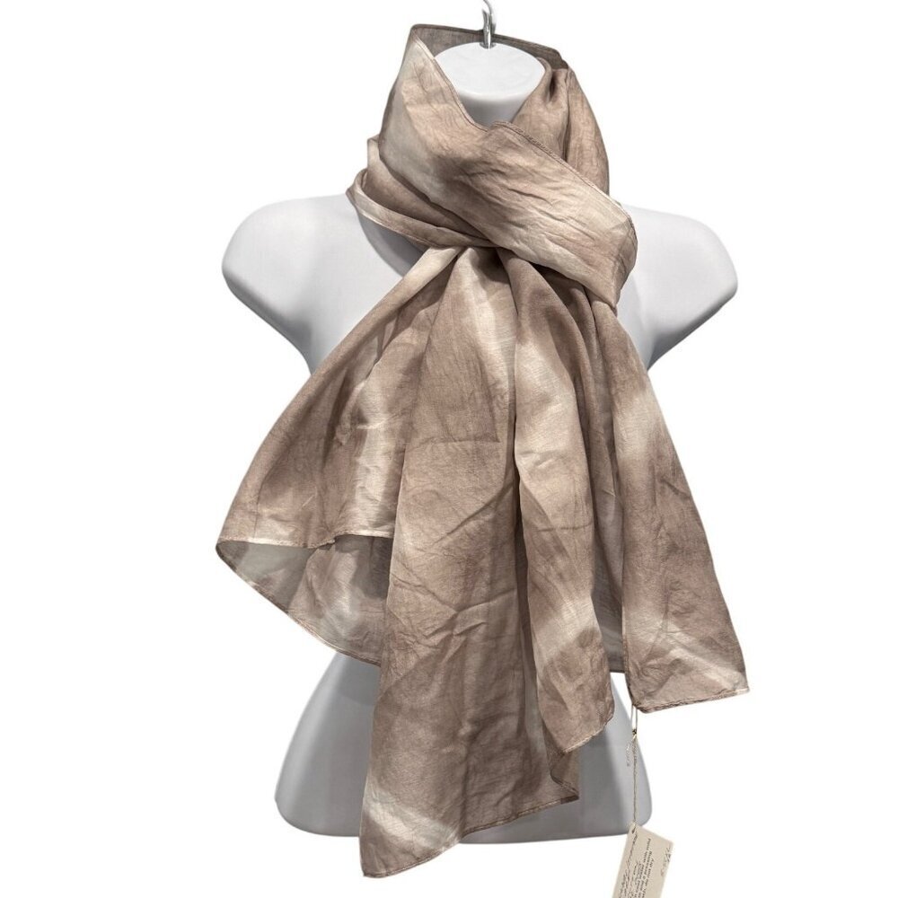 Elena Rosenberg Artist Made Textile Art Silk Blend Scarf Hand Dyed‎ Taupe NWT